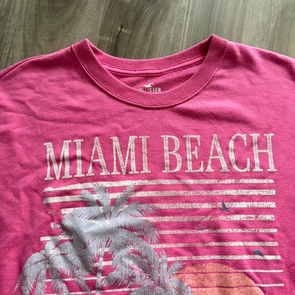 Hollister XL Neon Pink Miami Beach Florida‎ Sweatshirt Crewneck Retro Palm Tree - Picture 4 of 9